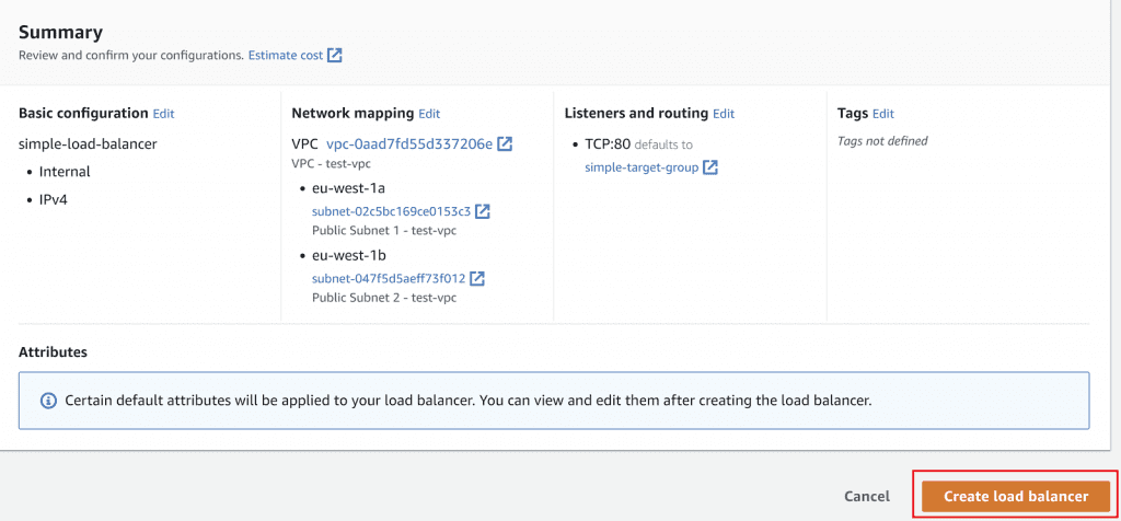 Create network load balancer summary