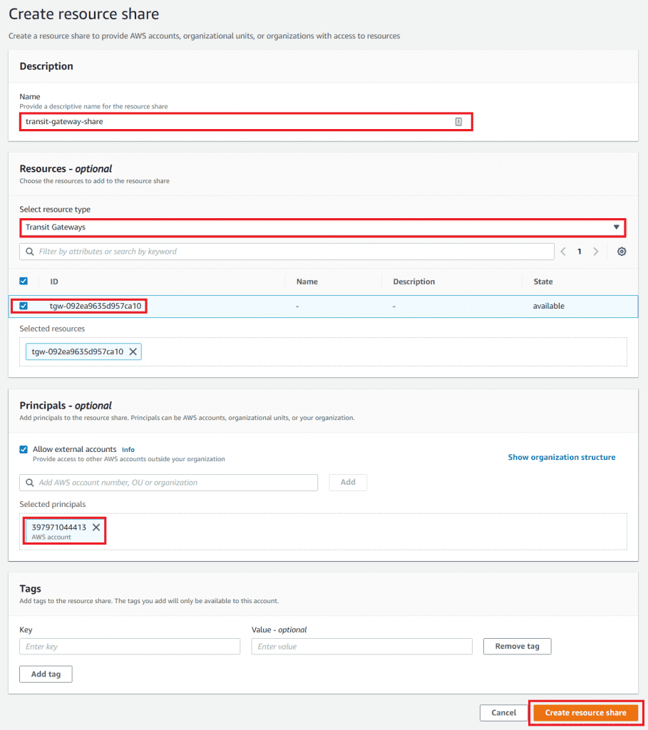 Share transit gateway