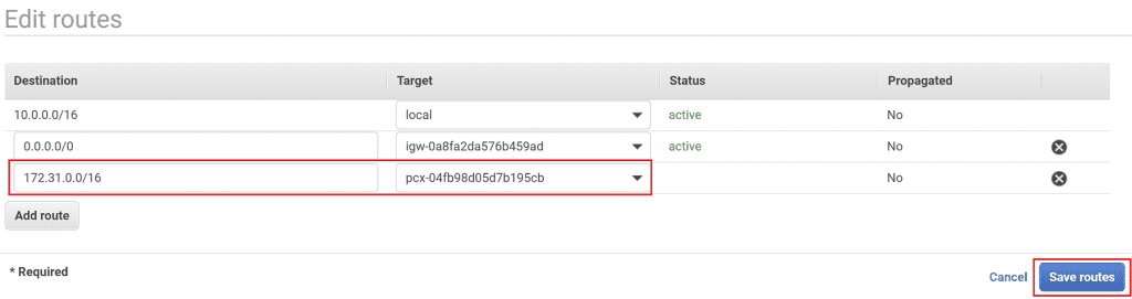 Edit routes in account A