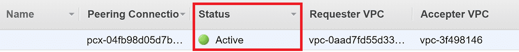 VPC peering connection active