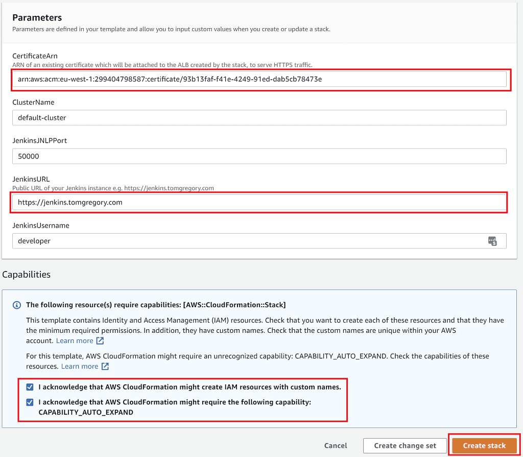 Quick create CloudFormation stack
