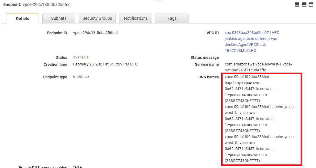 VPC endpoint DNS names